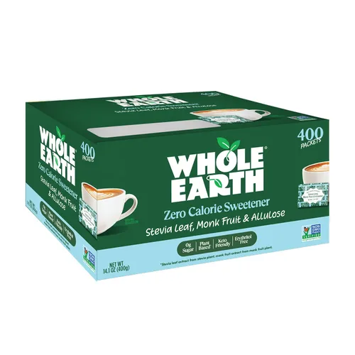 Whole Earth Edulcorante Cero Calorías de Estevia, Paquetes de Edulcorante de Fruto de Monje y Alulosa, Sustituto de Azúcar Cero Calorías, Apto para