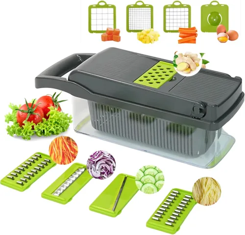 Miniatura 9 de Cortador de verduras 16 en 1 con contenedor Mandolina Cortador de verduras Cebolla Patata Fruta Alimentos Manual Gadget de cocina para cocina Acero