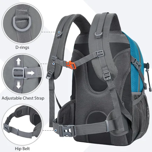 Miniatura 6 de Mochila de senderismo de 30 L, ligera, mochila de viaje pequeña para hombres y mujeres, para acampar al aire libre, mochilero, color azul