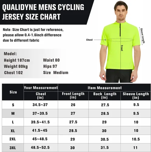 Miniatura 6 de qualidyne Camiseta de ciclismo para hombre, manga corta, media cremallera, con bolsillo trasero con cremallera