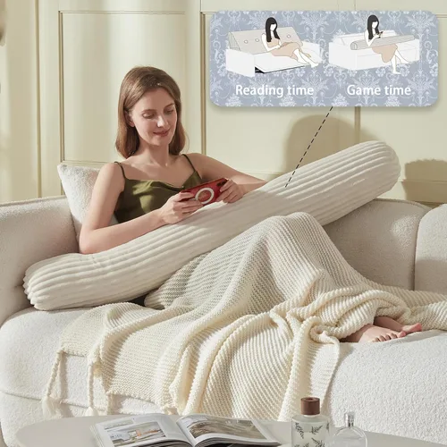 Miniatura 5 de Almohada de Cuña para Cabecero + Una Almohada Larga de Rollo para el Cuello Almohada Corporal, Almohada Grande de Cabecero con Funda Removible Beige