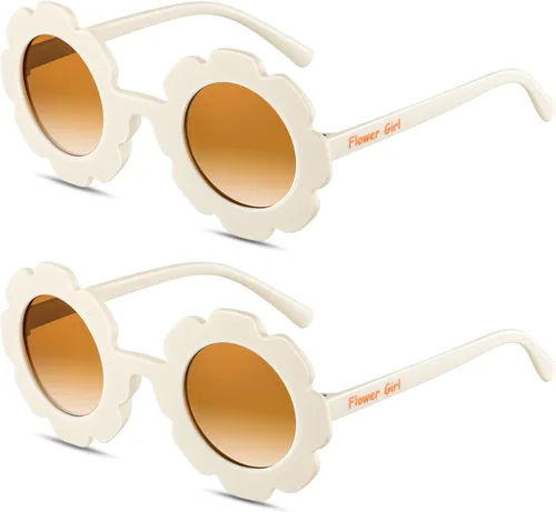 Landhoow 2 lentes de sol redondos para niña de las flores, para regalo de propuesta de niña de las flores, lindos lentes para fiesta en la playa al