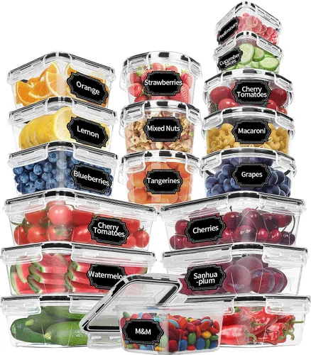 Skroam Juego de 36 recipientes para almacenamiento de alimentos (18 recipientes herméticos para cocina y 18 tapas), recipientes de plástico sin BPA