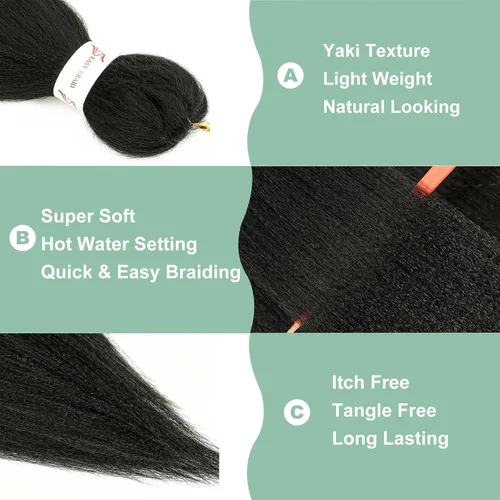 Miniatura 3 de Cabello trenzado preestirado de 12 pulgadas, 3 paquetes de cabello sintético negro natural corto preestirado, textura Yaki, extensiones de cabello