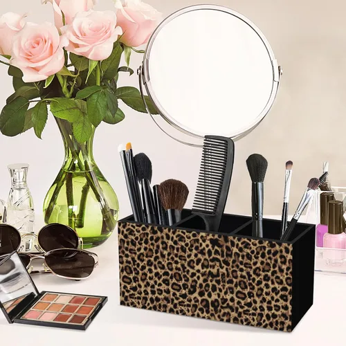 Miniatura 5 de Trendy Retro Leopard Print Pen Pencil Holder for Desk, Funky Cheetah Wooden Box Office Desk Accessories, Leopard Print Pen Holders Organizer for