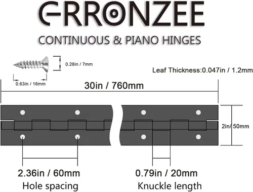 Miniatura 3 de Bisagra de piano de acero inoxidable resistente de 30 pulgadas, bisagra continua para gabinete, puerta, cajas de madera de bricolaje, grosor de hoja