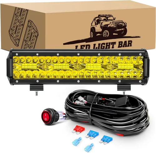 GOOACC Barra de luz LED ámbar de triple fila de 12 pulgadas, 240W, 30000LM, combo de inundación y foco, luz de trabajo todoterreno para conducción