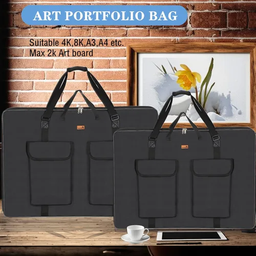 Miniatura 6 de TreochtFUN Portafolio de arte de 23 x 31 pulgadas – Carpeta A2 resistente para obras de arte con correa para el hombro, bolsa de suministros de arte