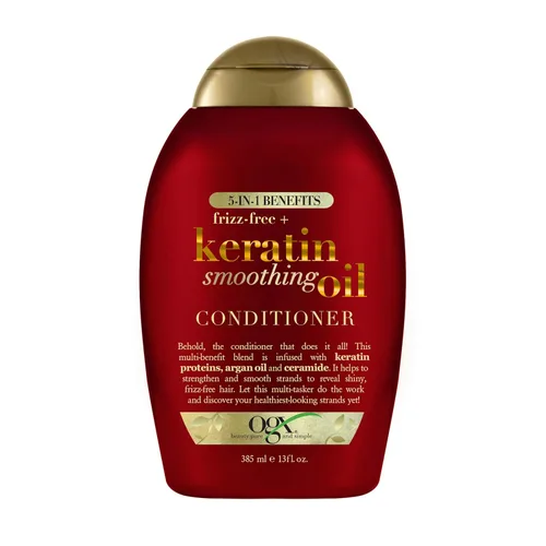 OGX Acondicionador de aceite suavizante sin encrespamiento + queratina, 5 en 1, para cabello encrespado, cabello brillante, 13 onzas líquidas