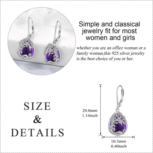 Miniatura 160 de Aretes colgantes con forma de lágrima de filigrana de piedra lunar de plata de ley 925 con cierre de palanca para mujer, regalos de joyería