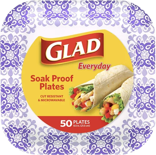 Glad Platos de papel desechables cuadrados para toda ocasión | Platos desechables resistentes, impermeables, a prueba de cortes, aptos para Púrpura