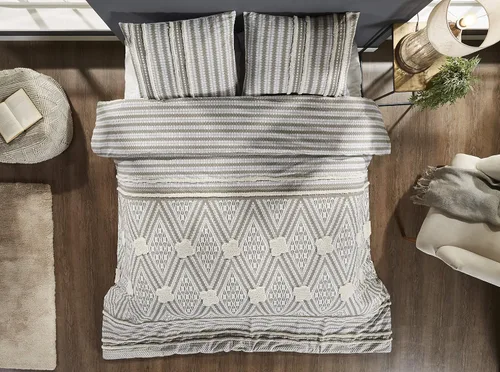 Miniatura 3 de Beatrice Home Fashions Agra - Juego de edredón de chenilla de algodón de 3 piezas, tamaño Queen, gris y blanco