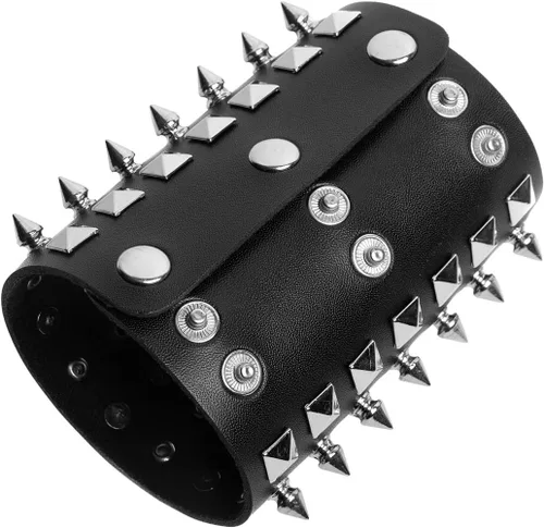 Miniatura 4 de STWTR Pulsera de cuero con correa ancha unisex con tachuelas de metal negro