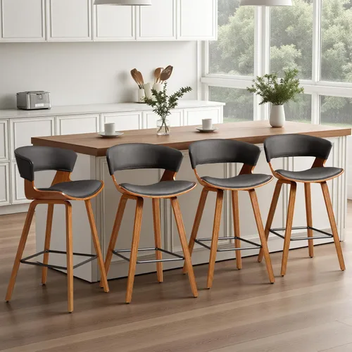 Miniatura 10 de Zouron Juego de 2 taburetes de bar de madera, sillas de bar tapizadas de altura de mostrador para isla de cocina, taburetes de isla modernos