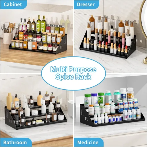 Miniatura 8 de BOIVSHI Organizador de especias, estante de especias para 3 niveles, organización de especias para gabinete, ancho expandible y altura ajustable