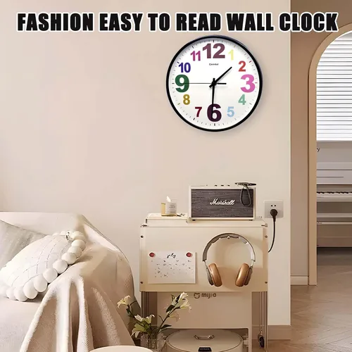 Miniatura 3 de Reloj de pared, 10 pulgadas, multicolor, silencioso, sin tictac, funciona con pilas, relojes de pared modernos para dormitorio, sala de estar