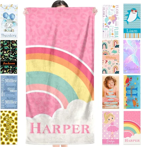 Miniatura 11 de Toalla de playa personalizada para niños, toallas de playa personalizadas de poliéster de secado rápido con nombres para niñas y niños, 30 x 60