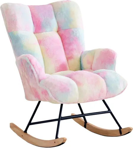 Miniatura 21 de Zedachica Mecedora tapizada para cuarto de bebé, silla mecedora tapizada, asiento acolchado con respaldo alto, cómoda silla auxiliar para sala