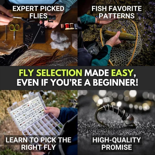 Miniatura 4 de Ventures Fly Co. Surtido de 122 moscas de pesca con mosca atadas a mano Dos cajas para moscas incluidas Seco, húmedo, ninfas, serpentinas