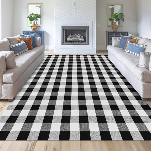 Miniatura 11 de Alfombra Buffalo Plaid Pequeña a Cuadros 2x3 Pies (61x91 cm) Naranja y Negro, Tapete para Puerta Delantera, Navidad Halloween Acción de Gracias