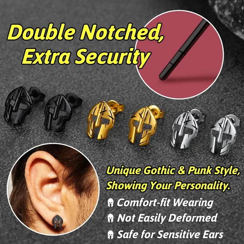 Miniatura 3 de FaithHeart Spartan - Aretes de casco para hombres y mujeres, acero inoxidable, chapado en oro de 18 quilates, joyería de Grecia con delicado
