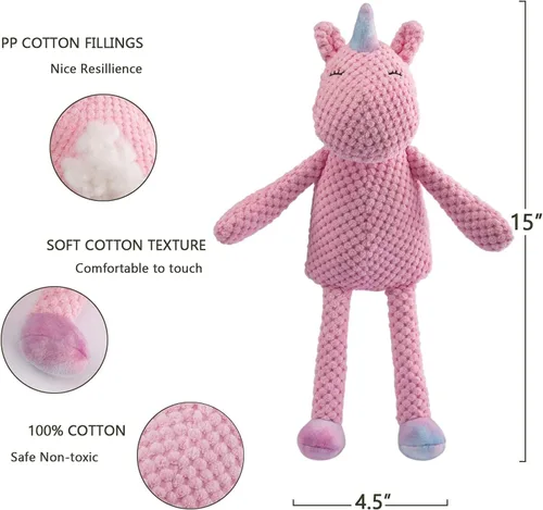 Miniatura 7 de GOOLA Juguetes Chirriantes para Perros - Juguetes de Peluche Duraderos con Chirriador y Papel Crujiente, Paquete Temático de Unicornio para Rosa