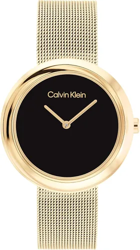 Calvin Klein Caja chapada en oro de cuarzo y reloj de pulsera de malla para mujer color chapado en oro Modelo 25200012 Dorado Gold Plated
