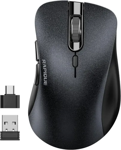RAPIQUE Ratón inalámbrico, mouse silencioso de 2.4 G con receptor USB y adaptador tipo C, mouse inalámbrico óptico móvil portátil para laptop, PC,