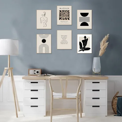 Miniatura 4 de KBKBART Matisse - Impresiones artísticas para pared, póster abstracto de arte de pared de Matisse, negro y beige, línea de cuerpo para mujer, hojas