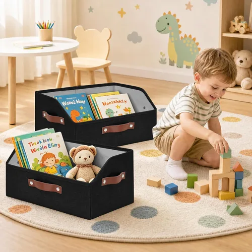 Miniatura 6 de Bagnizer Organizadores y almacenamiento de armario, contenedores de almacenamiento trapezoidales de lino con asas, organizador de estantes plegables