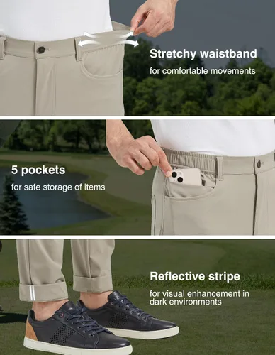 Miniatura 4 de PULI Pantalones de golf para hombre, vestido elástico, de secado rápido, pantalones casuales de negocios con bolsillos para trabajo y viajes