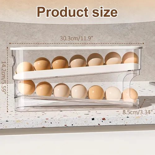 Miniatura 2 de Soporte para huevos para nevera, organizador de huevos para refrigerador de desplazamiento automático para huevos, dispensador rodante, contenedor 1