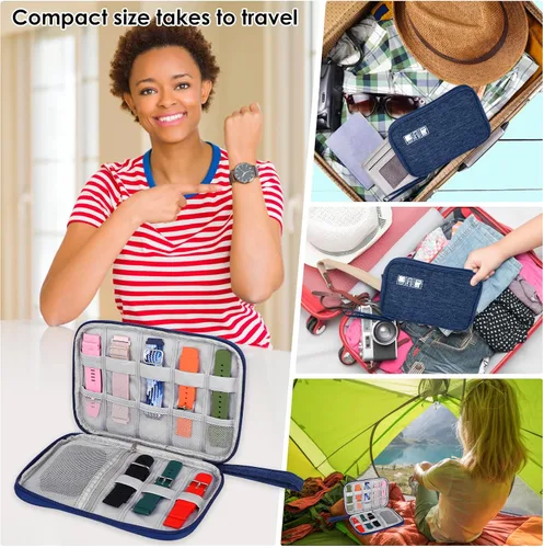 Miniatura 6 de TIESOME Organizador de correa de reloj, bolsa de viaje para correas de reloj, funda impermeable, compatible con todas las correas (azul marino)