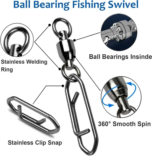Miniatura 2 de AMYSPORTS - Cojinete de alta resistencia con broche giratorio para pesca, rodamiento inoxidable, broche giratorio de pesca de agua dulce con clip