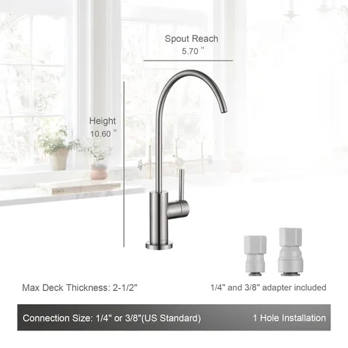 Miniatura 2 de AguaStella AS09SS llave de filtro de agua de cocina de acero inoxidable RO para la mayoría de unidades de ósmosis inversa o sistema de filtración