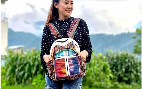 Miniatura 3 de Zillion Craft Mini mochila de cáñamo multicolor 100% natural. Mochila delgada y duradera con cremallera YKK más fuerte. Bolsa de lona Sylish