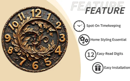 Miniatura 9 de Reloj de pared de madera con corona de hojas con acabado en bronce 9.8x9.8 in