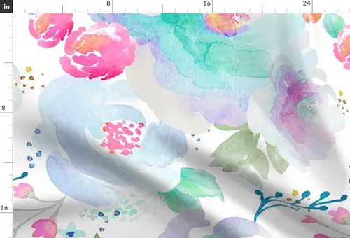 Miniatura 3 de Spoonflower Tela – Floración floral azul púrpura rosa acuarela floral estampado en tela de gasa cuarto gordo – costura moda vestidos decoración
