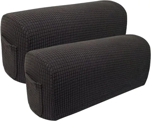Miniatura 4 de SXNING Fundas para reposabrazos con bolsillo, paquete de 4 fundas elásticas para reposabrazos de sillón, tapas de poliéster suave para brazos, Gris