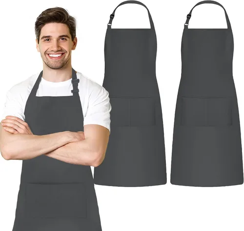 Miniatura 14 de Adjustable Bib Apron 100% Polyester Kitchen Aprons Waterdrop Resistant Aprons with Adjustable Strap, Pockets & Long Ties Negro