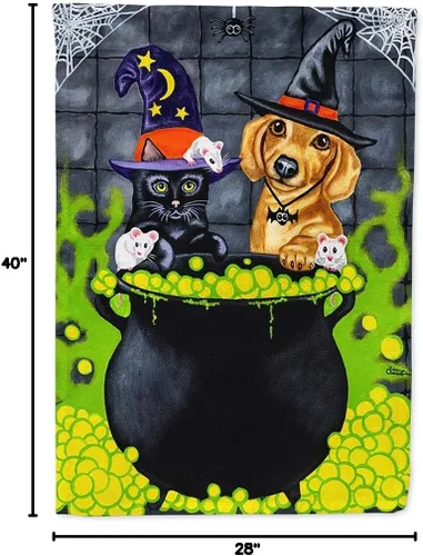 Miniatura 8 de Caroline's Treasures AMB1434CHF Brewing Up Trouble Halloween Dachshund House Flag - Bandera grande para porche, manga para porche, decoración