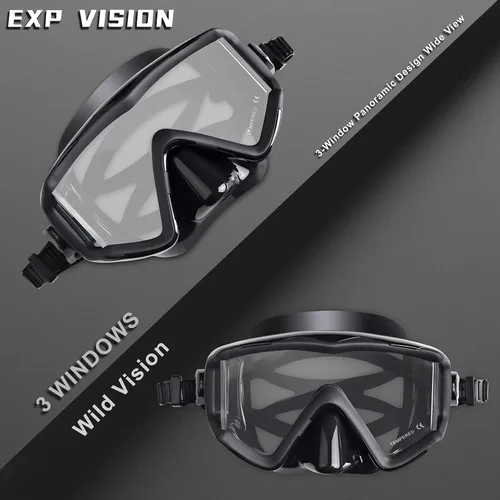 Miniatura 4 de Máscara de buceo Pano 3 para adultos, máscara de esnórquel de vidrio templado, máscara de natación antivaho sin fugas, gafas de natación con Negro