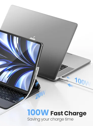 Miniatura 2 de Fasgear Cable USB C a USB C de 100 W – Paquete de 2 cables USB 2.0 tipo C a tipo C PD de 3 pies de carga rápida 5A en ángulo recto compatible