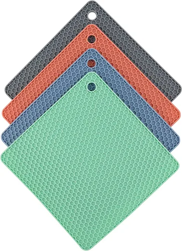 Miniatura 10 de Salvamanteles de silicona para platos calientes, ollas y sartenes, almohadillas calientes para encimera de cocina, juego de 4 soportes de silicona