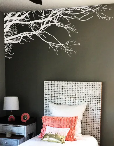 Miniatura 10 de Adhesivo decorativo para pared de árbol grande, ramas negras semi-brillantes, (21 x 50 pulgadas) de izquierda a derecha. Extraíble, no necesita