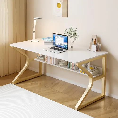 Miniatura 13 de OSCHF Escritorio de oficina con estante de almacenamiento, mesa de escritura de 47.3 pulgadas de largo para estación de trabajo de una sola persona