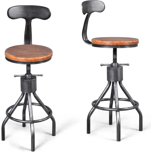Miniatura 10 de LOKKHAN Juego de 2 taburetes de bar industriales rústicos, de 24 a 30 pulgadas, de metal, ajustables, giratorios, con parte superior de madera