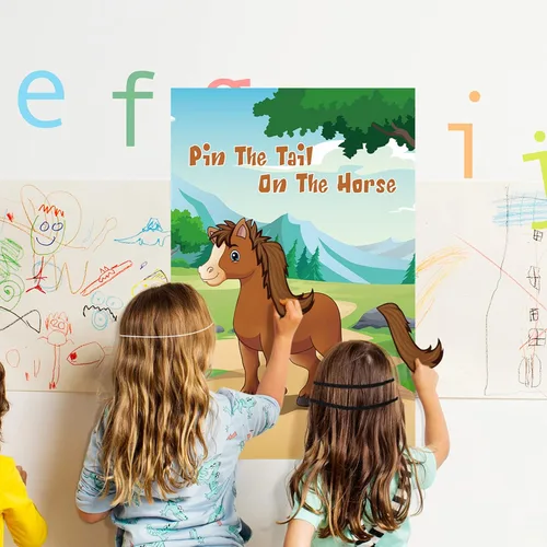 Miniatura 4 de Hxezoc Pin The Tail On The Horse Game para niños, póster de caballo grande, juegos de fiesta para fiesta de cumpleaños, decoraciones de fiesta