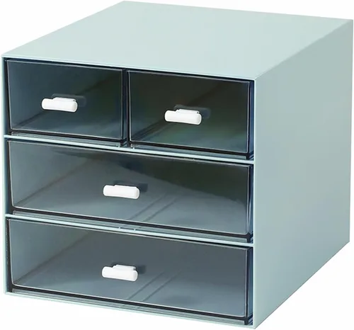 MILULUGO Organizador de maquillaje con 4 cajones, organizador de escritorio, caja de almacenamiento de cosméticos para esmalte de uñas, lápiz