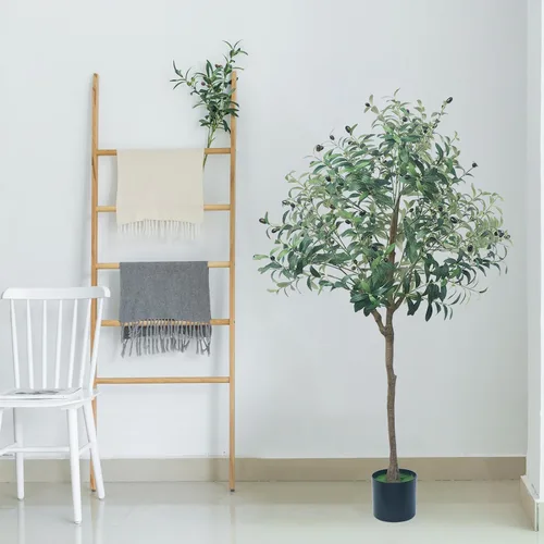 Miniatura 6 de Árbol de olivo artificial, planta de olivo sintético de 4.9 pies con maceta negra, árbol grande de seda sintética en maceta, planta de olivo